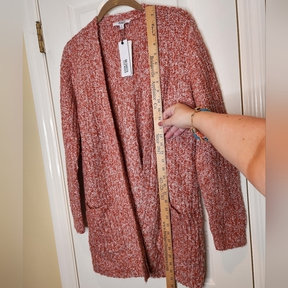 BB Dakota by Steve Madden Open Cardigan Pocket Sweater Salmon/White Size… - Picture 3 of 8